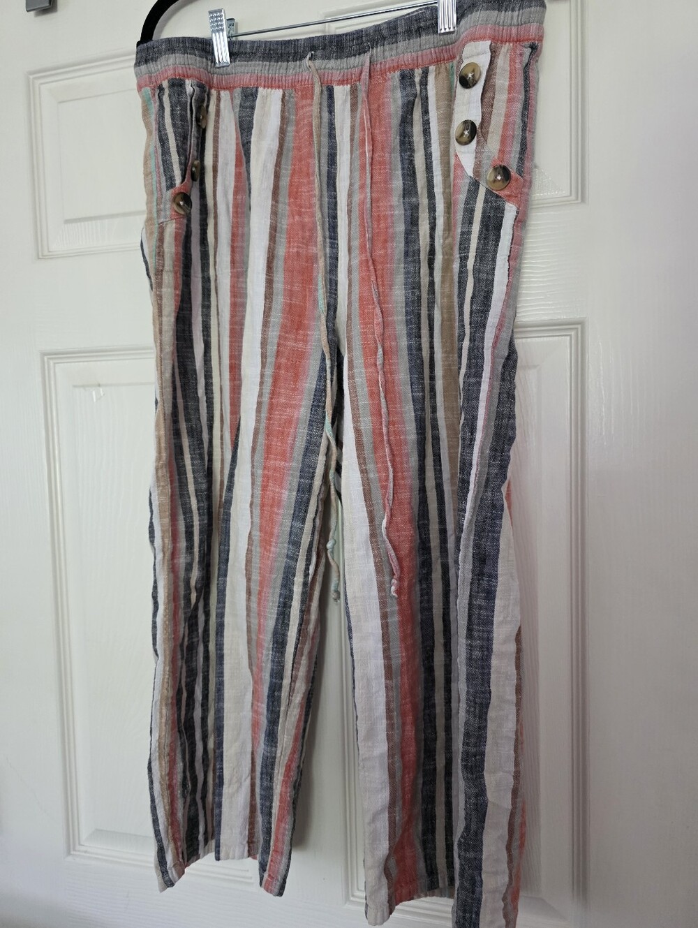 Mlle Gabrielle striped casual pants breathable linen blend relaxed, wide-leg XL